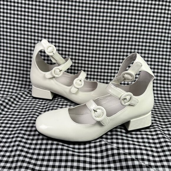 Jeffrey Campbell Recital Patent Ankle Strap Square Pump Bright White Women's 6 - Picture 1 of 5